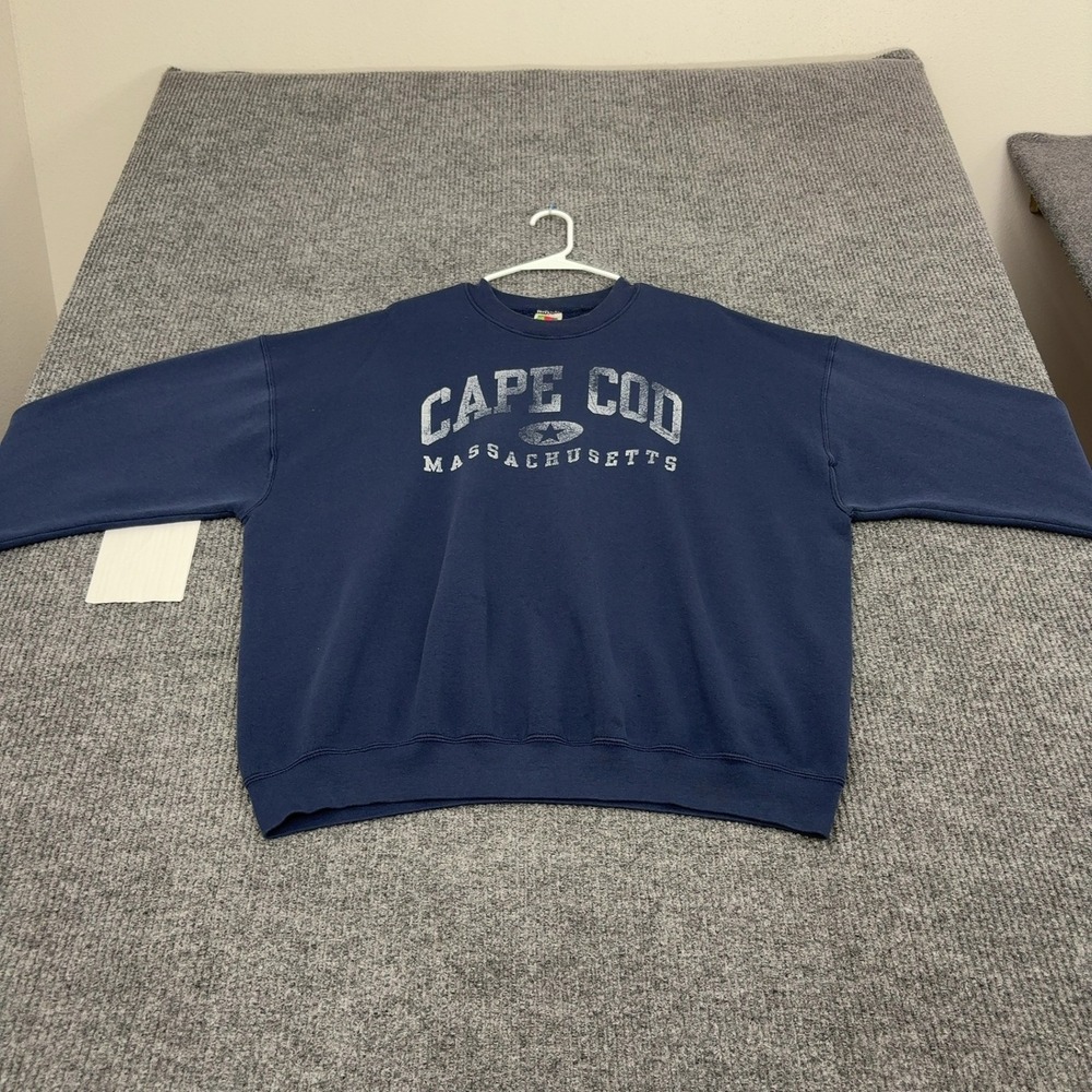 Vintage Fruit of the Loom Sweatshirt Mens XXL Blue Cotton Cape Cod Souvenir Gorp